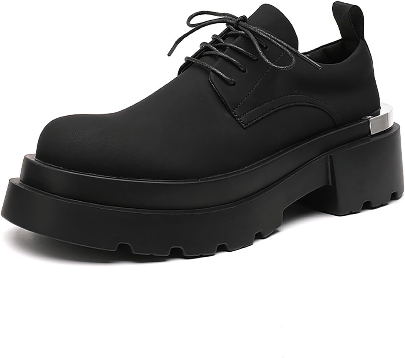 

Мужские оксфорды BOEGBNW с круглым носком, платформой и массивным каблуком, классические шнуровки, противоскользящая подошва с протектором, дерби, праздничные туфли, модный металлический декор, панк-мотоциклетная обувь, черный