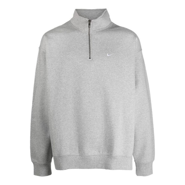 

Свитер men's solid color logo embroidered half zipper long sleeves wool sweater gray Nike, серый