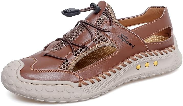 

Мужские сандалии с закрытым носком Asifn, пляжные кроссовки, дышащие легкие туфли-рыбацкие ботинки, повседневная кожаная обувь для походов, коричневый