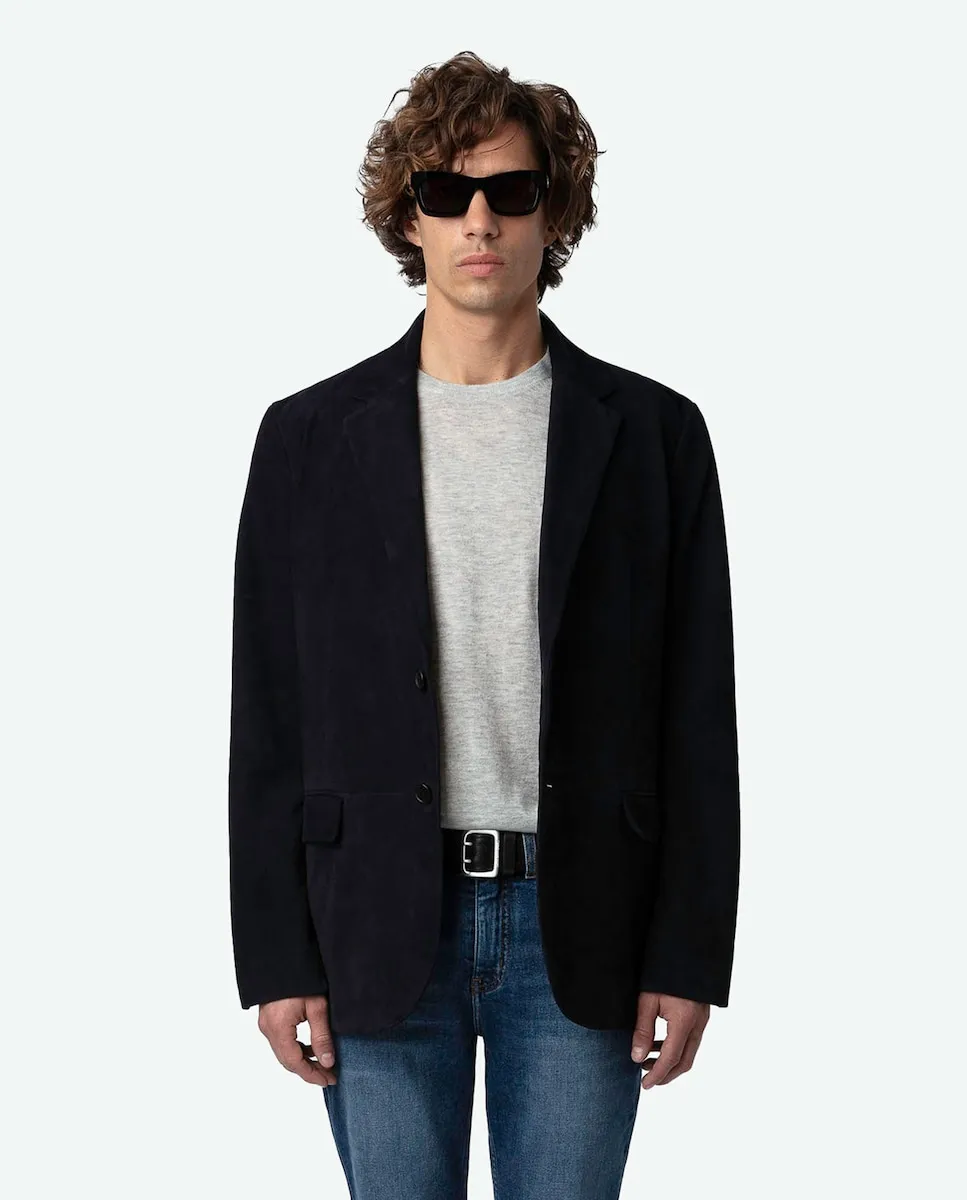 

Мужской пиджак прямого покроя Valfried из синей замши Zadig & Voltaire, тёмно-синий