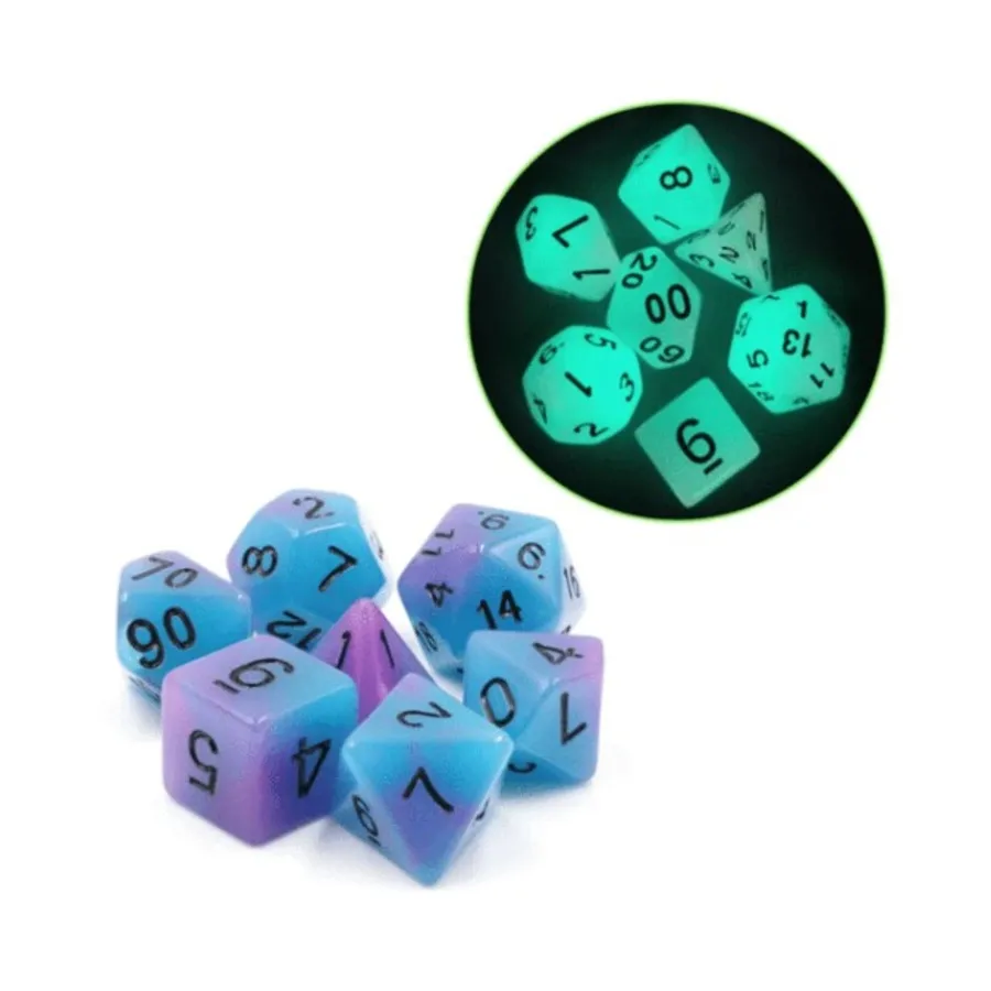 

Набор Poly — светящаяся в темноте Supernova с черным цветом (7), Dice Sets - Resin/Acrylic - Blue, Green, & Purple (Foam Brain Games)