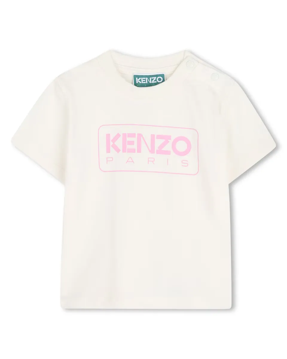 

Детская футболка из хлопка с логотипом спереди Kenzo Kids, цвет Rosa