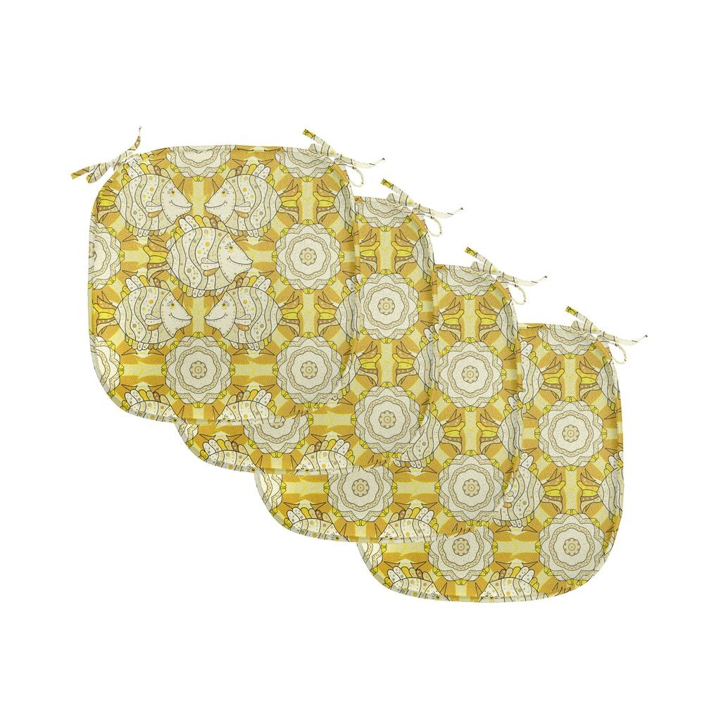 

ABAKUHAUS Желто-белая подушка для обеденного стула. Декоративная водонепроницаемая подушка в полоску в виде рыбы с ремнями для кухонных сидений. 40 см x 40 см. Упаковка из 4 шт. Бархатцы, бежевый, желтый