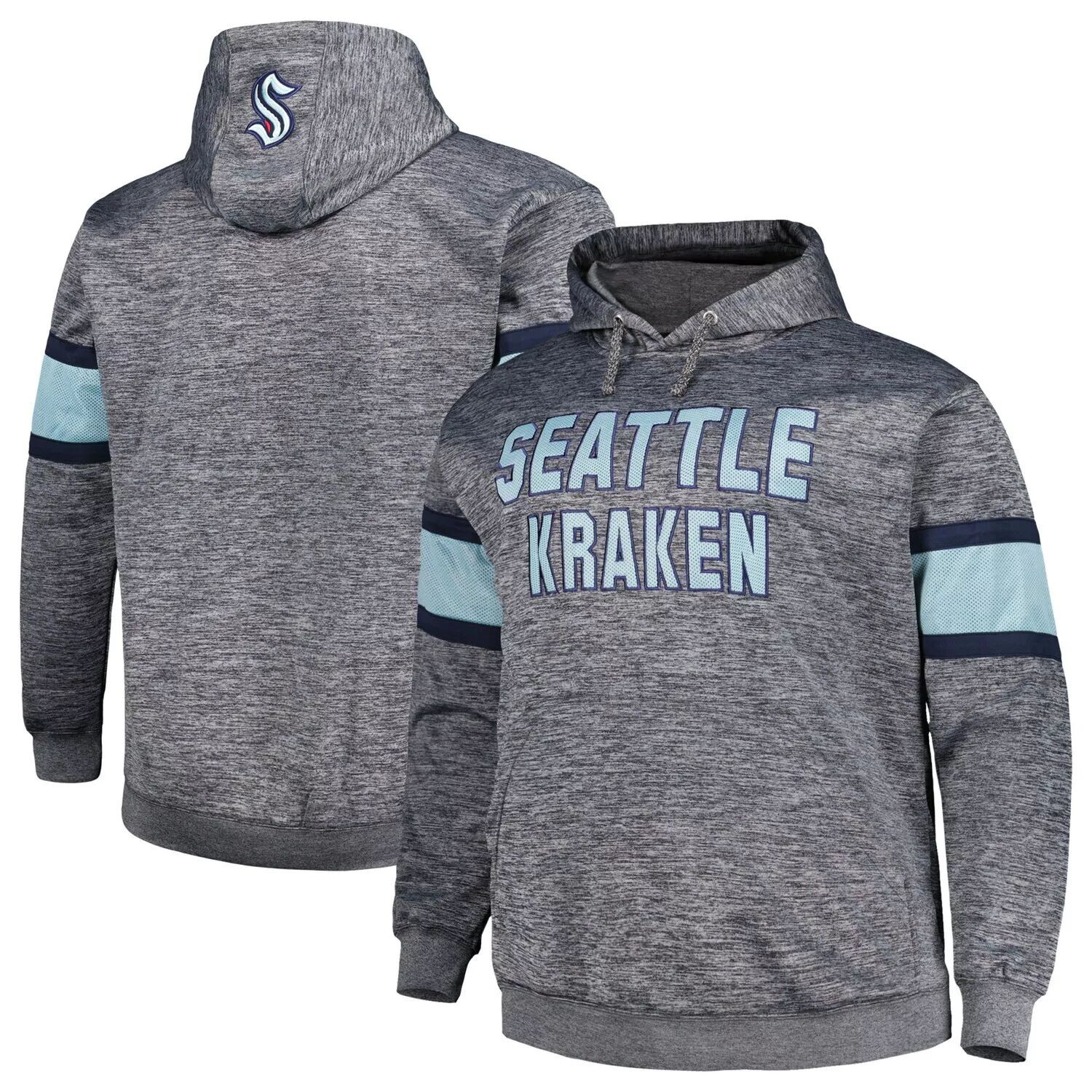 

Мужской пуловер с капюшоном в крупную и высокую полоску Heather Charcoal Seattle Kraken