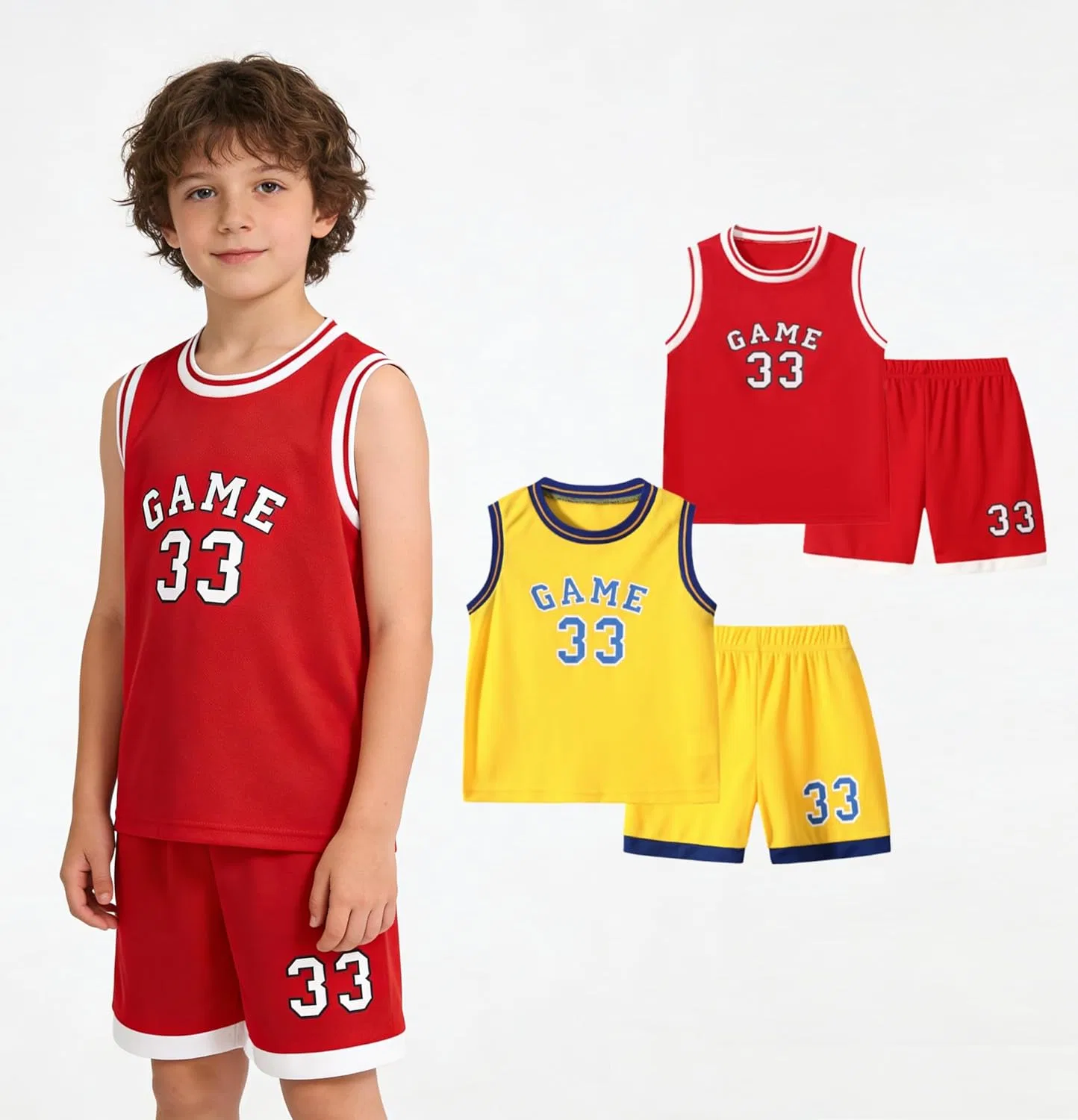 Детский спортивный топ и шорты, 4 предмета, Letter Print, Red Yellow
