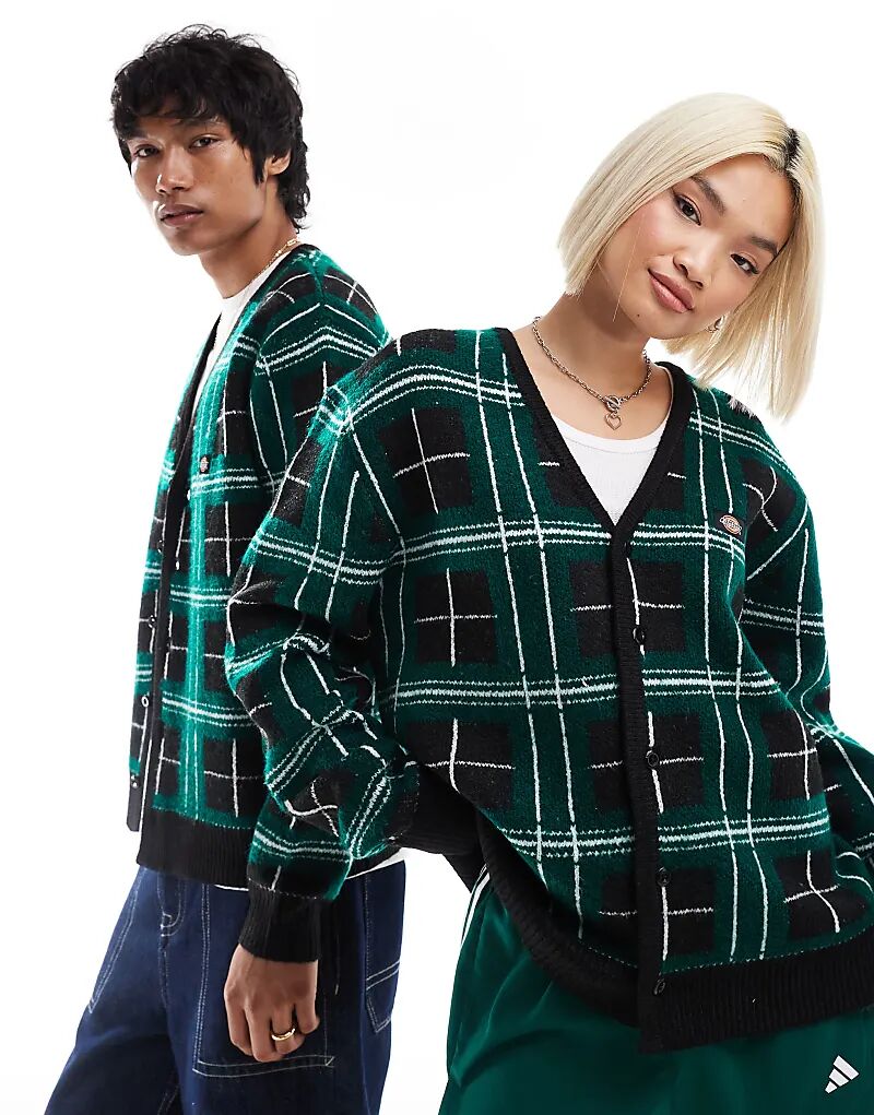 

Вязаный кардиган в клетку черного и зеленого цвета Dickies