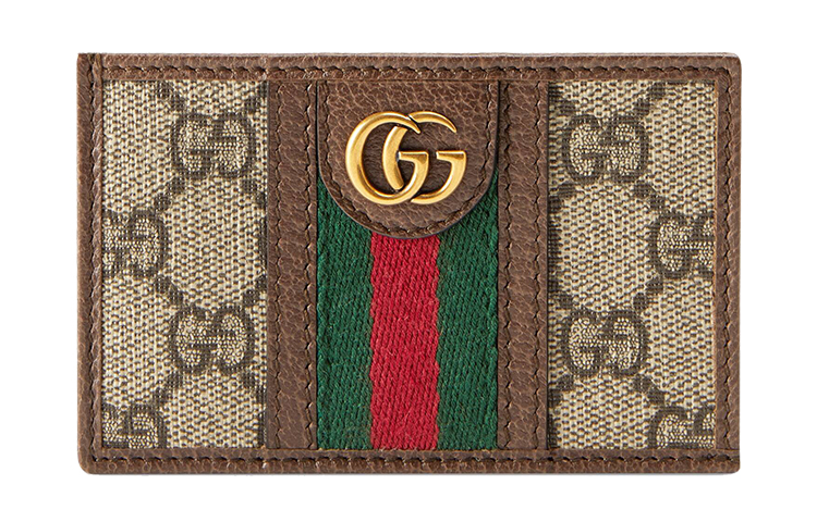 

Ophidia Canvas With Leather Card Clip Card Holder Regular Unisex Ebony/Brown GUCCI