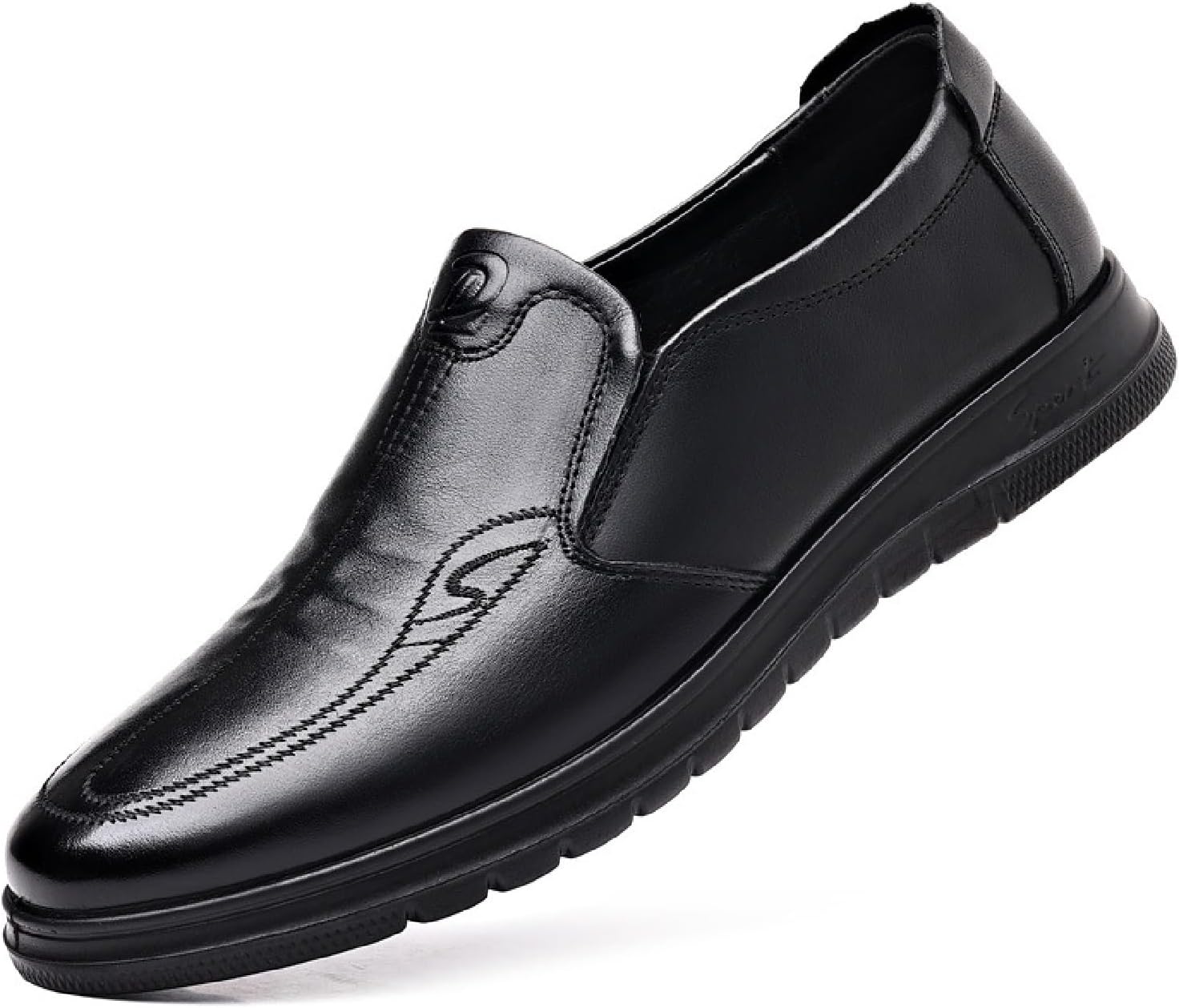 

Мужские лоферы из натуральной кожи, удобные, с круглым носком, без шнурков, мягкая подошва, модные, формальные, для бизнеса, свадьбы, работы и повседневной носки Bhdjk, черный