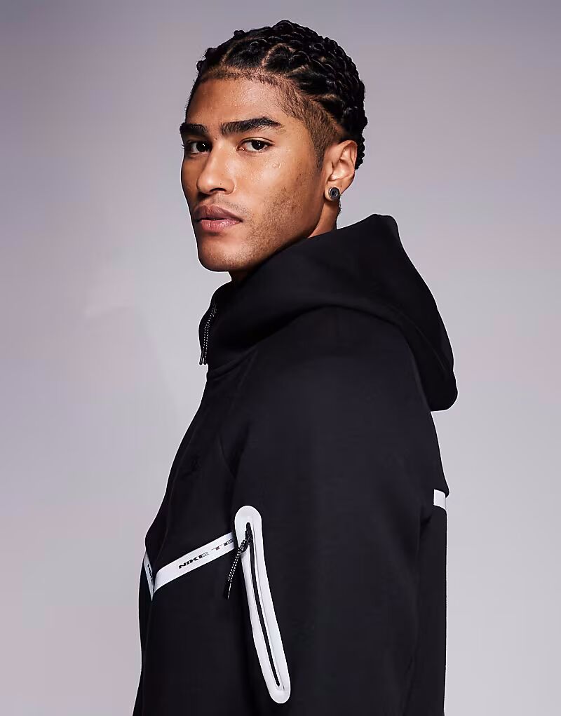 Толстовка с капюшоном Tech Fleece со светоотражающей застежкой-молнией черного цвета Nike — фото 4