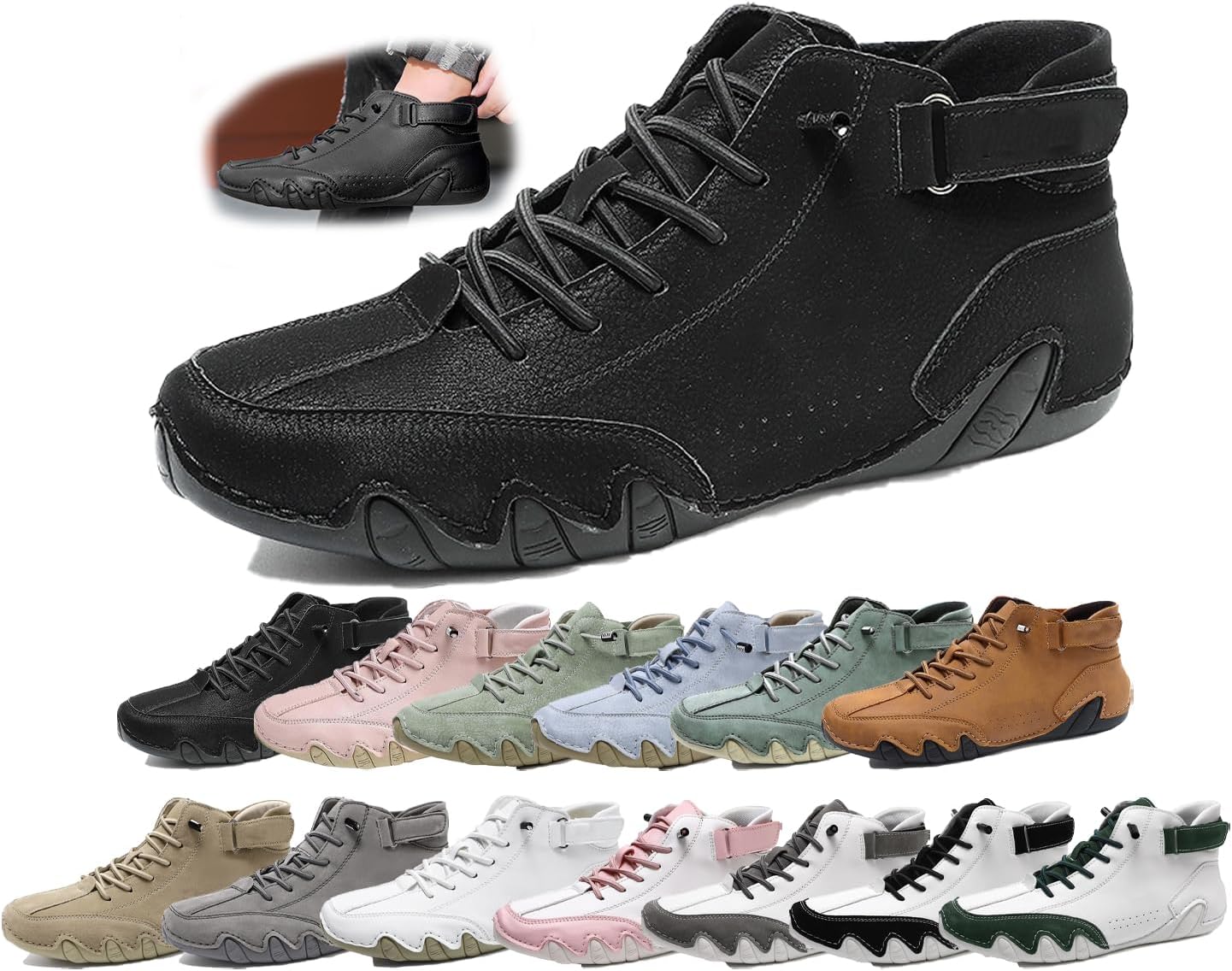 

Мужские ортопедические замшевые ботинки высокого верха - ручная работа, водонепроницаемые, легкие, противоскользящие кроссовки для прогулок и вождения Generic, черный