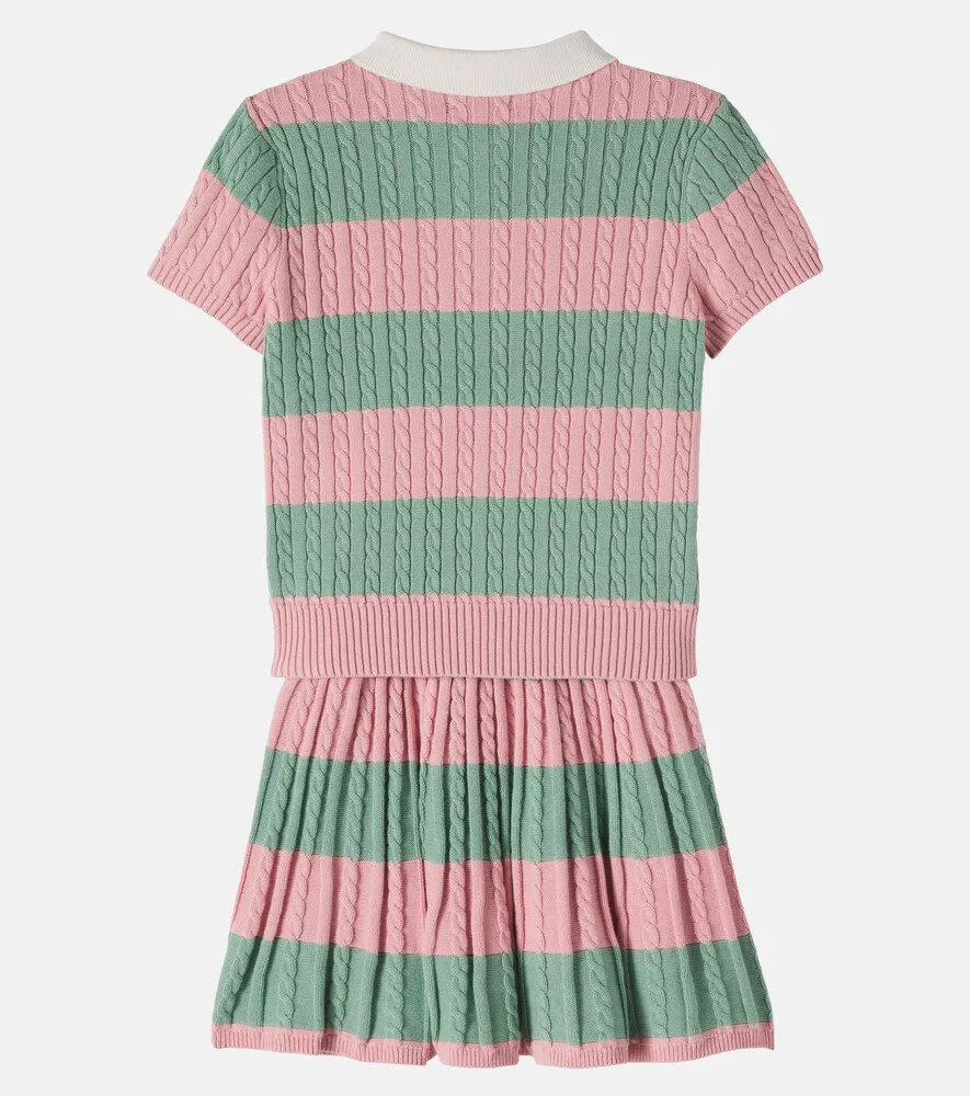 Комплект из хлопкового поло с косами в полоску и юбки Polo Ralph Lauren Kids, розовый — фото 3