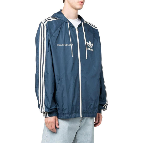 Куртка Men's adidas originals Logo Printing Pattern Hooded Drawstring Sports Jacket Blue, синий — фото 3