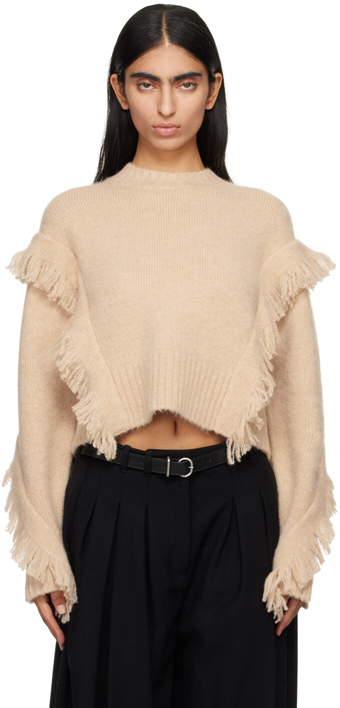 

Бежевый свитер с круглым вырезом и бахромой 3.1 Phillip Lim