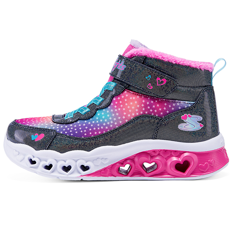 

Skechers Kids Нескользящие и износостойкие теплые детские кроссовки средней высоты, цвет черный, розовый