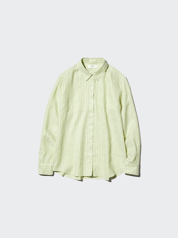Льняная рубашка (в полоску) Uniqlo, 06 grey — фото 3
