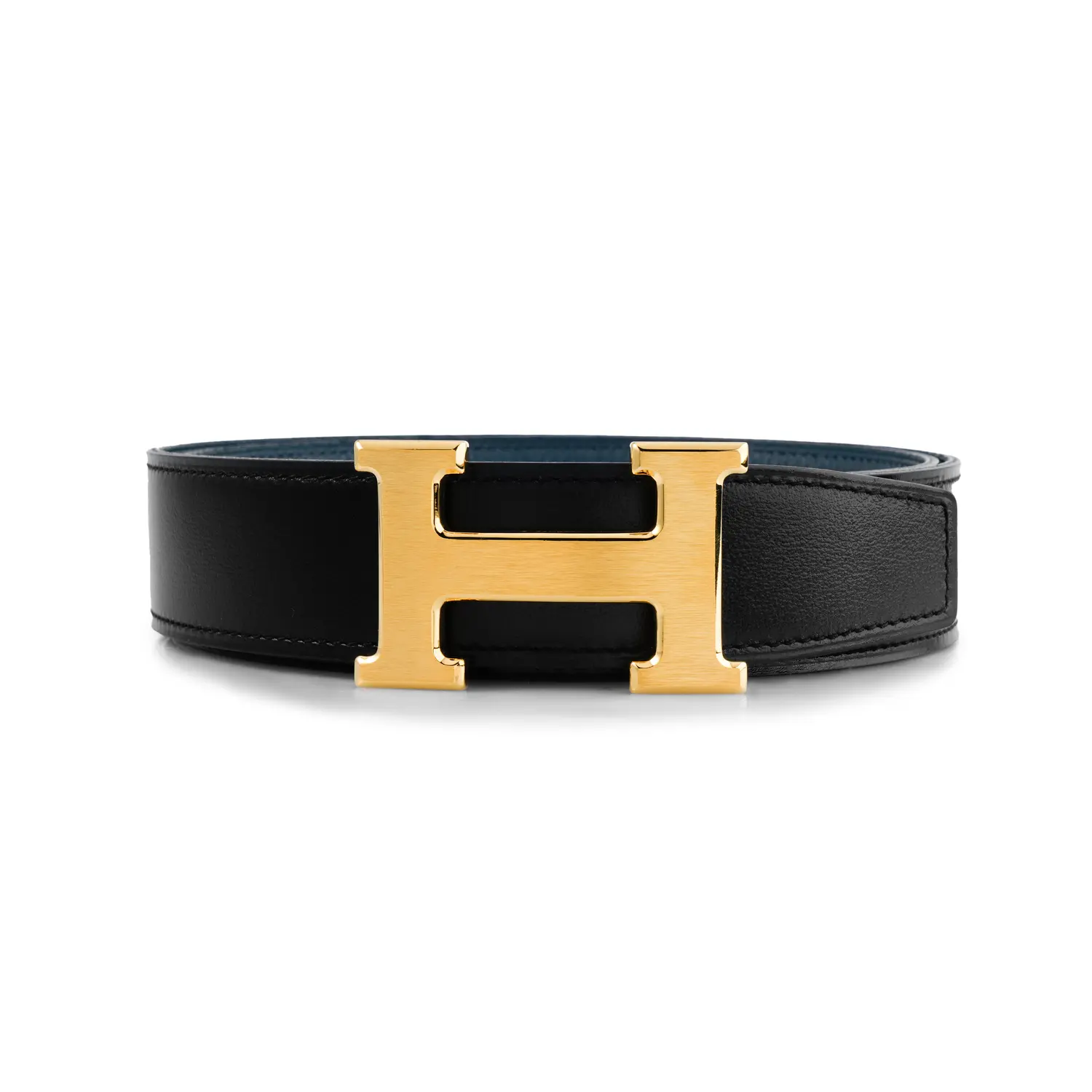 HERMES Кожаный ремень Togo для мужчин, Black/Prussian Blue — фото 3