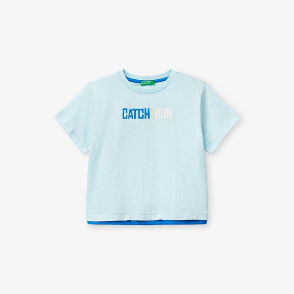 

Футболка из хлопкового джерси с принтом, 1-6 лет Benetton, голубой