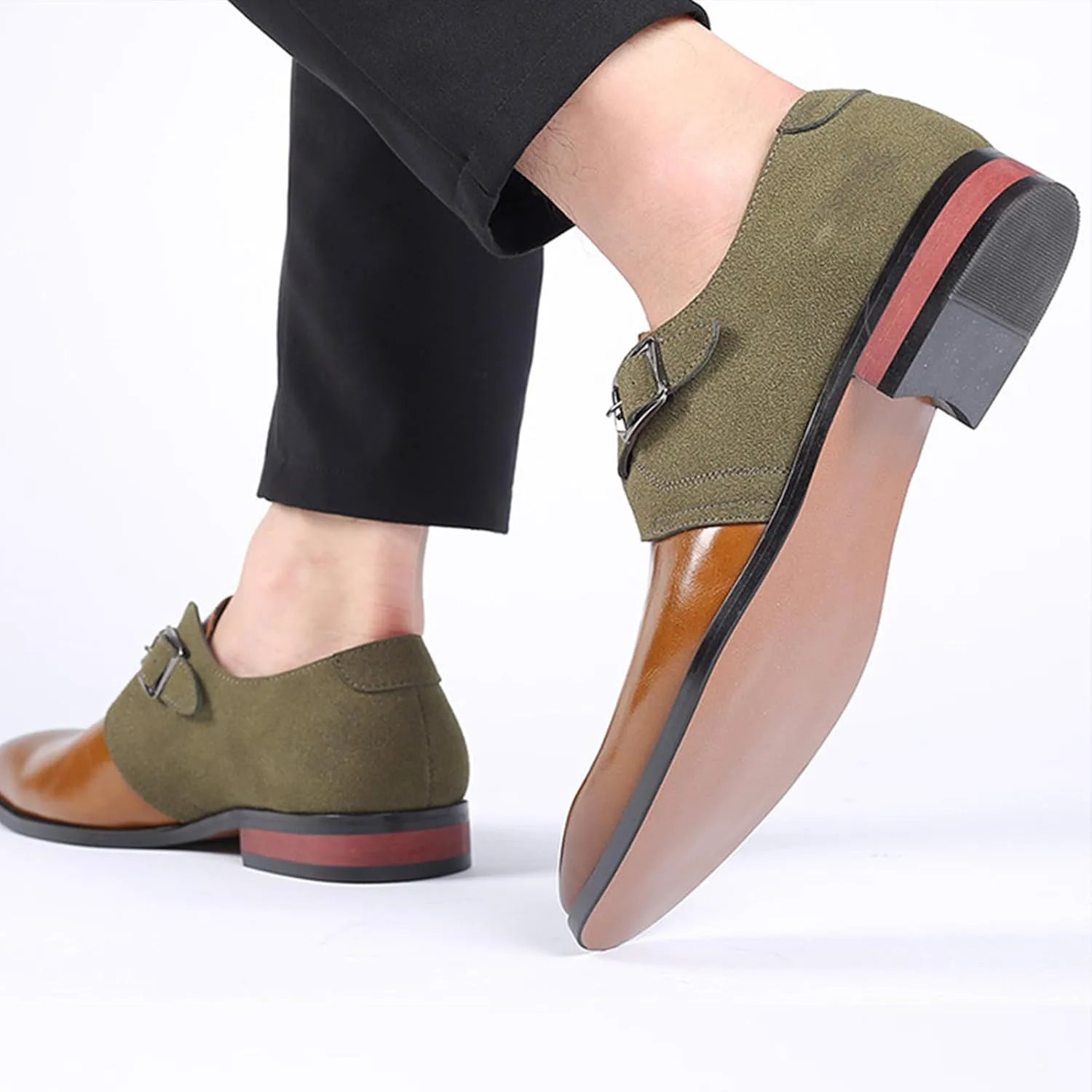 Мужские классические оксфорды с двойной пряжкой Monk Strap, удобные деловые туфли-слипоны, современные повседневные лоферы для мужчин Xinduoyu, коричневый