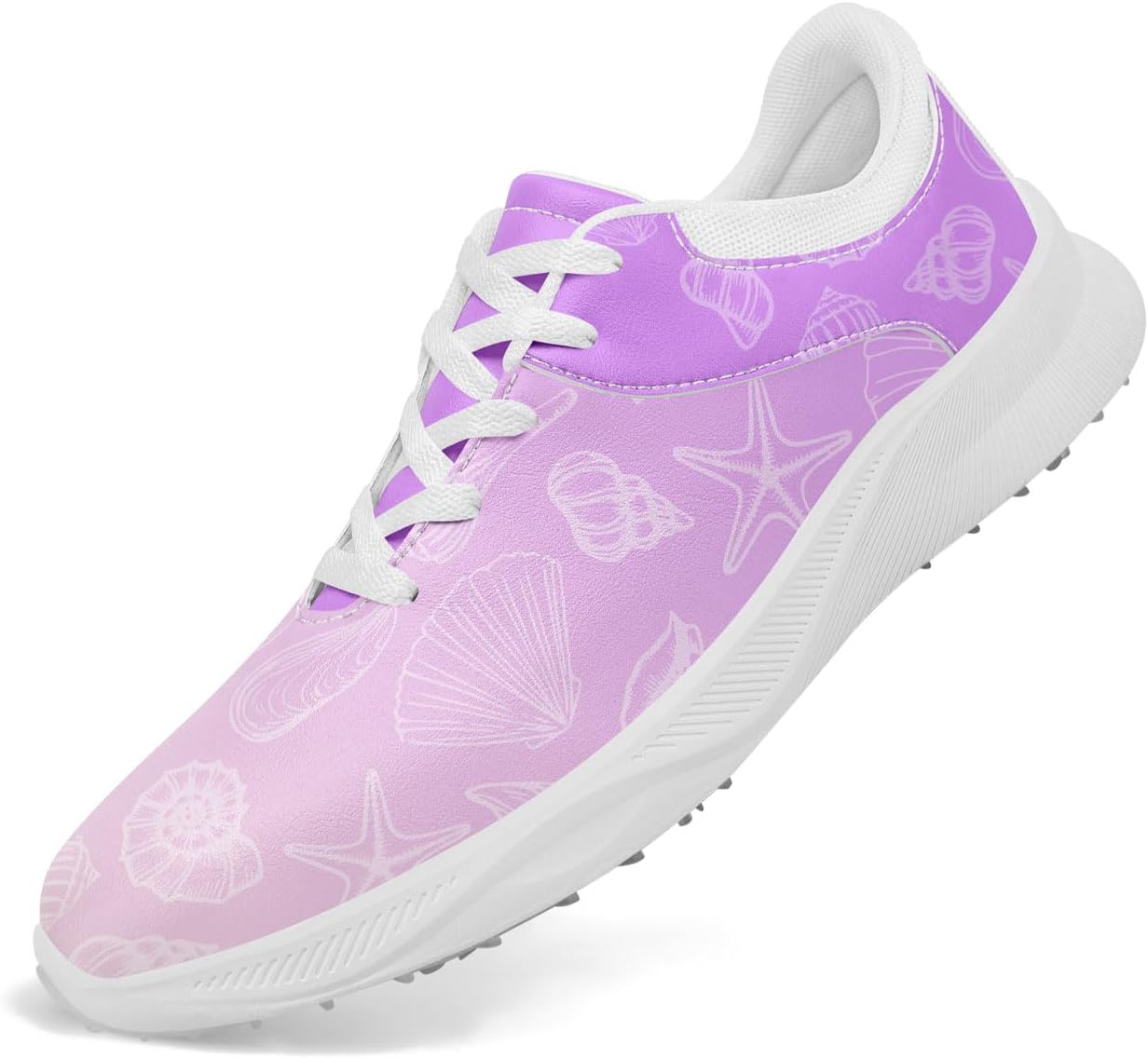 

Водонепроницаемые гольф-туфли без шипов для мужчин и женщин - с гавайским океанским принтом, легкие, дышащие и удобные для гольфа и повседневной носки Awsole, белый/фиолетовый