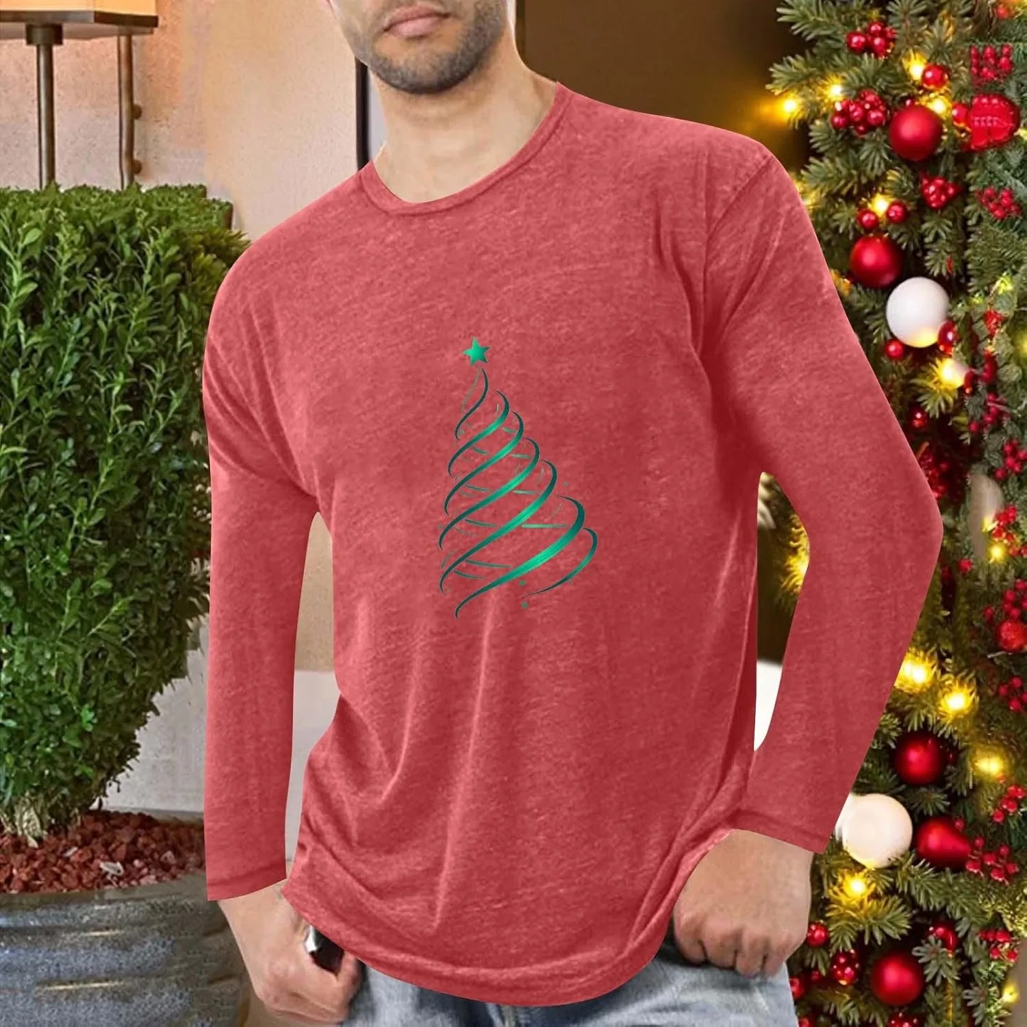 Рубашка для мужчин на Рождество с принтом, Long Sleeve Crewneck Pullover — фото 2