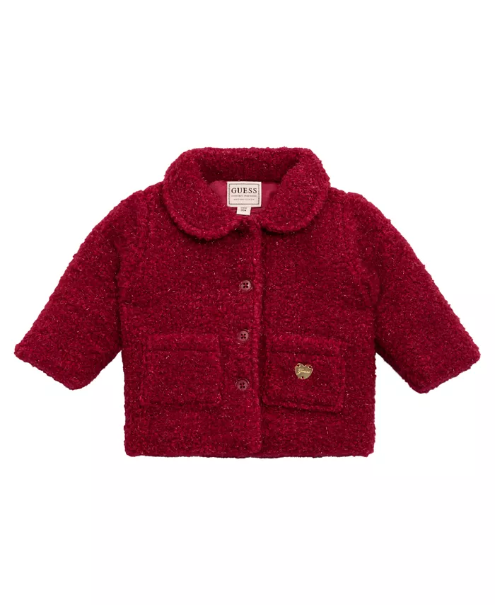 

Детское пальто для девочек с люрексом и утепленной подкладкой Sherpa Guess, красный