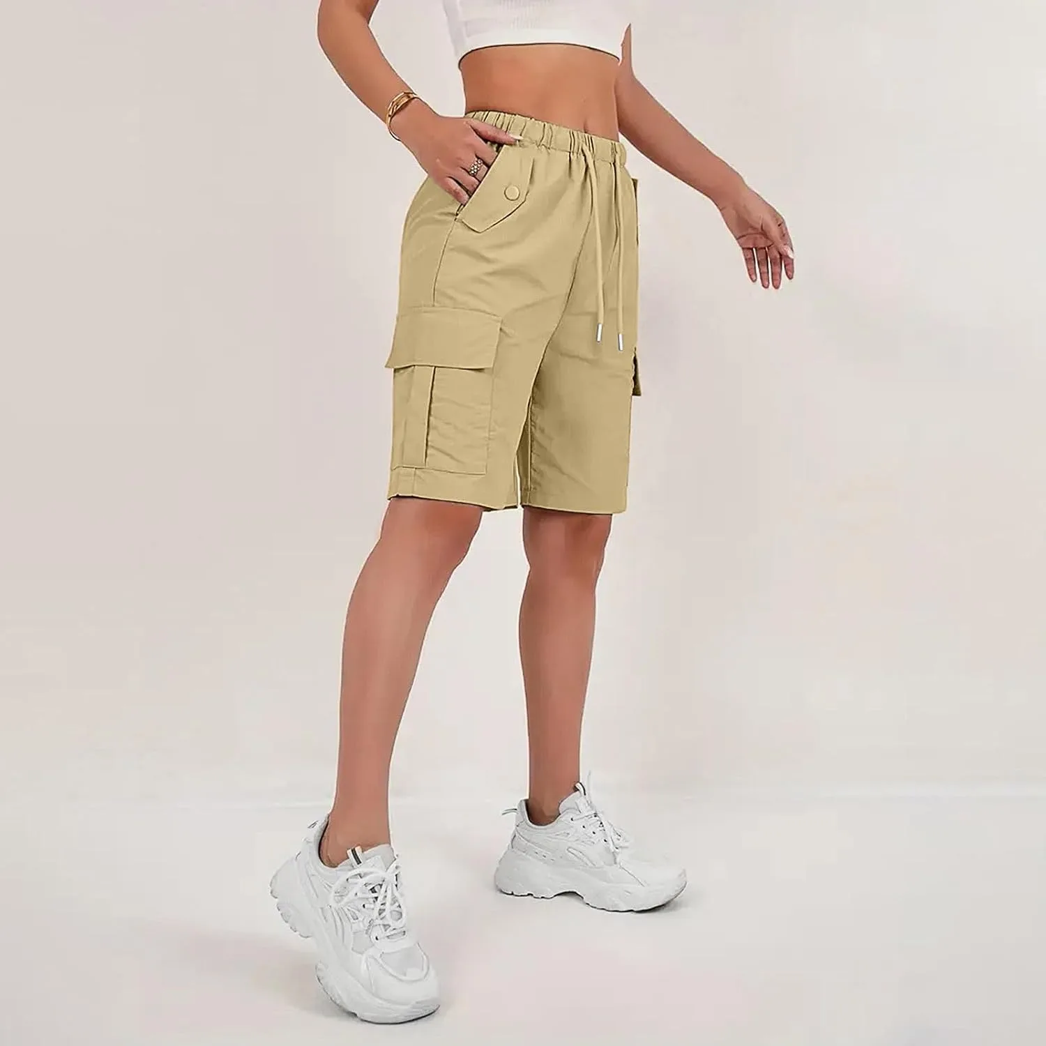 Женские карго шорты bermuda летние quick dry с drawstring для походов — фото 3
