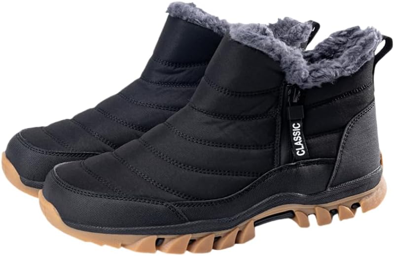 

Мужские зимние ботинки с теплой плюшевой подкладкой, удобные противоскользящие прочные термо-ботинки с боковой молнией, зимняя обувь для мужчин Hhhchpm, черный