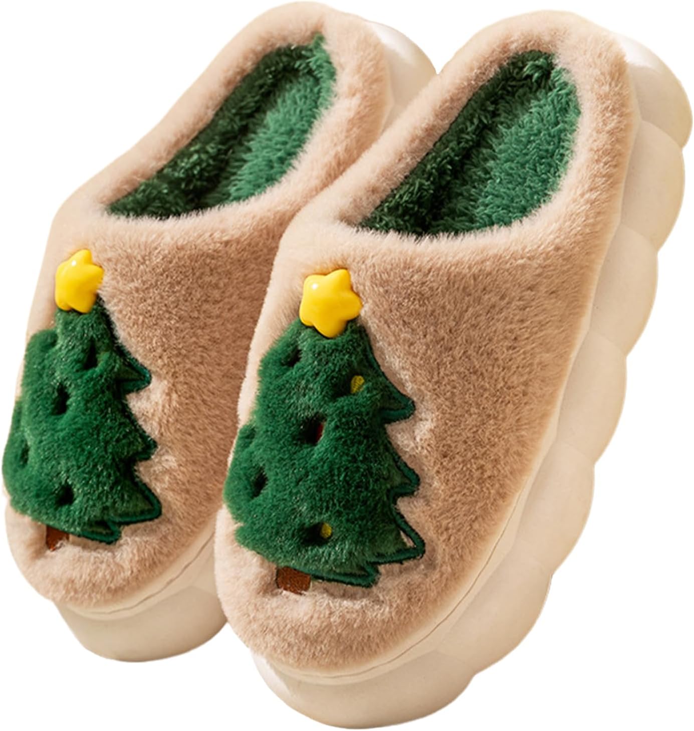 

Рождественские тапочки, тапочки «Домик на елке» для женщин и мужчин, теплые пушистые домашние тапочки с эффектом памяти, милые кавайные мягкие тапочки для спальни, для дома и улицы, уютные и теплые Eayortou, коричневый