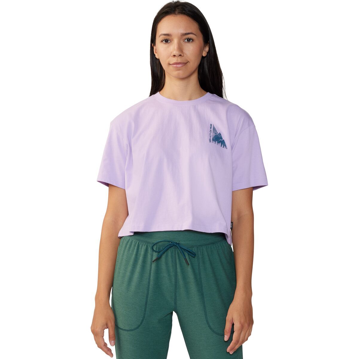 

Короткий укороченный топ с короткими рукавами и прямым кроем Jagged peak Mountain Hardwear, цвет wisteria