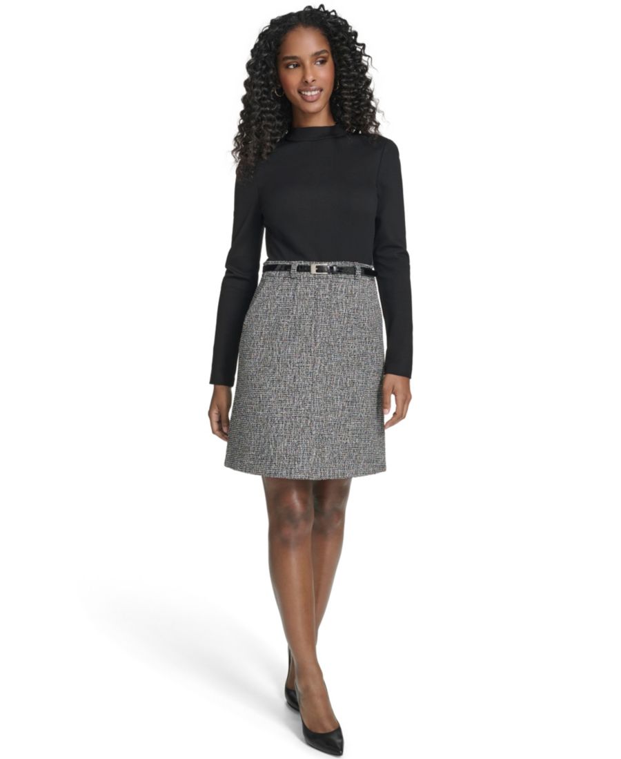 

Женское платье с высоким воротником и длинными рукавами (двойное) Eliza J, Black