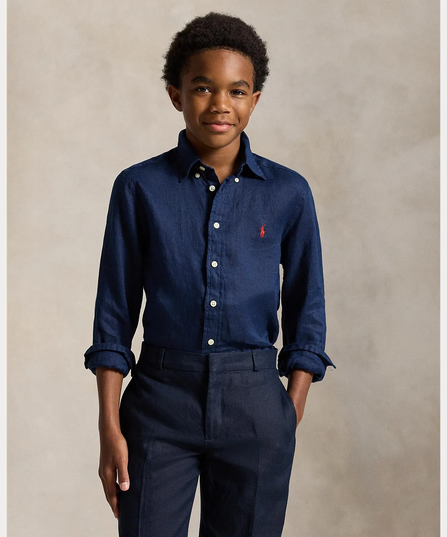 Детская льняная рубашка POLO RALPH LAUREN CHILDRENSWEAR тёмно-синяя