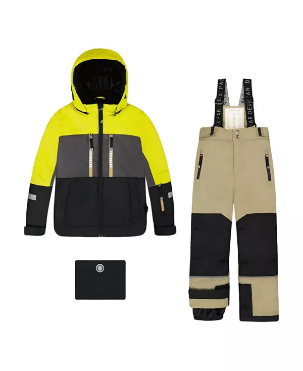 

Детский двухсекционный зимний комбинезон Teknik с цветными блоками - для малышей и детей постарше. Deux Par Deux, зеленый