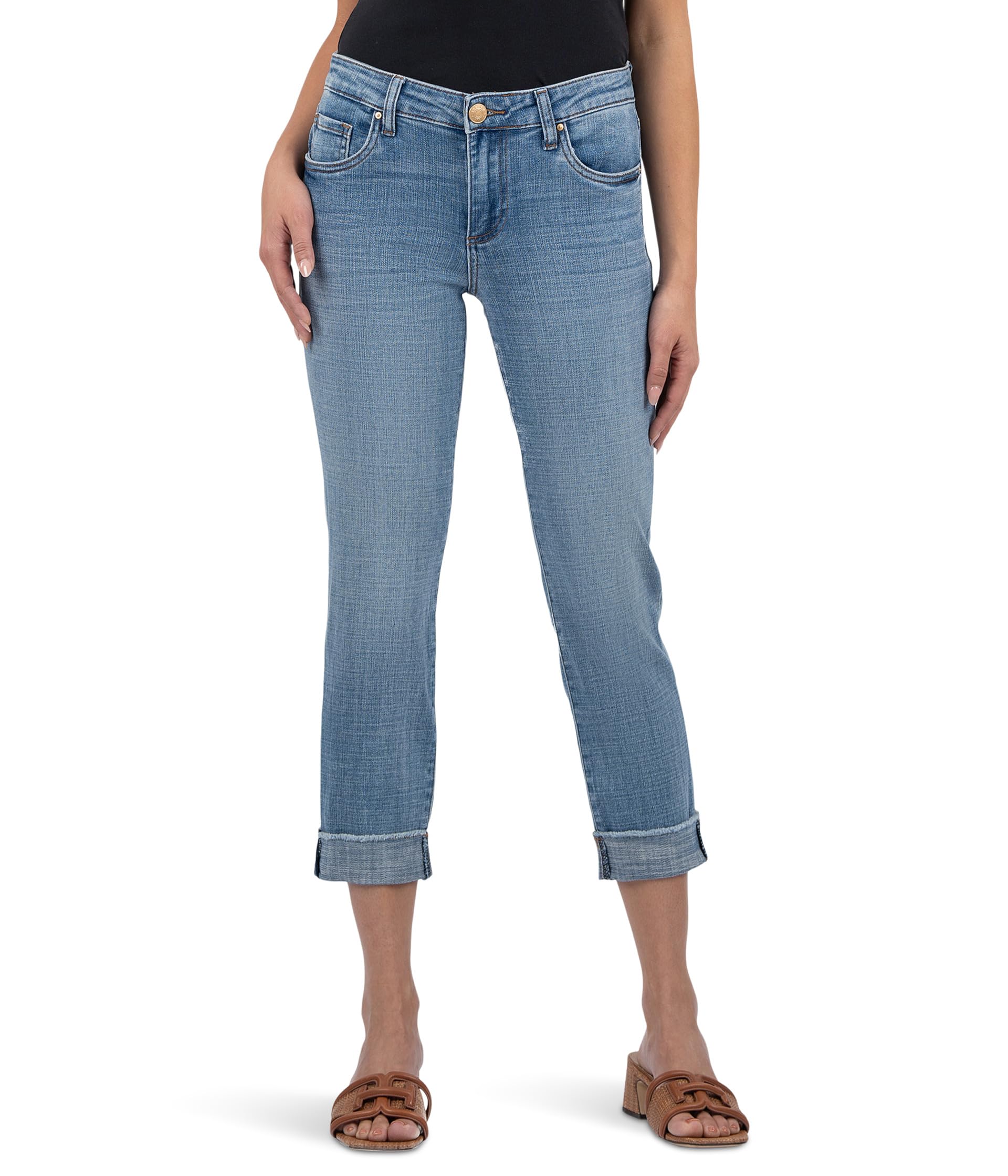 

Джинсы KUT from the Kloth Petite Amy Crop Straight Leg Roll-Up Fray in Gained, цвет Gained