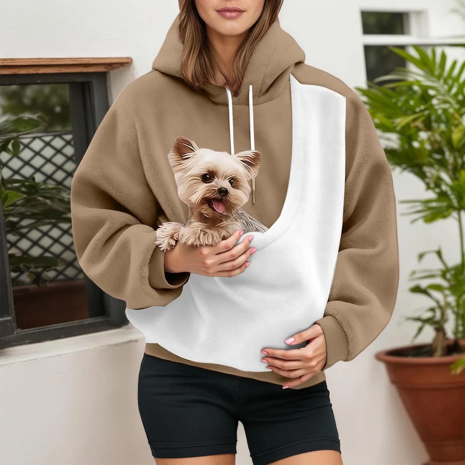 Толстовка с карманом для животных, Cat Pouch Hoodie, C03 Coffee — фото 2