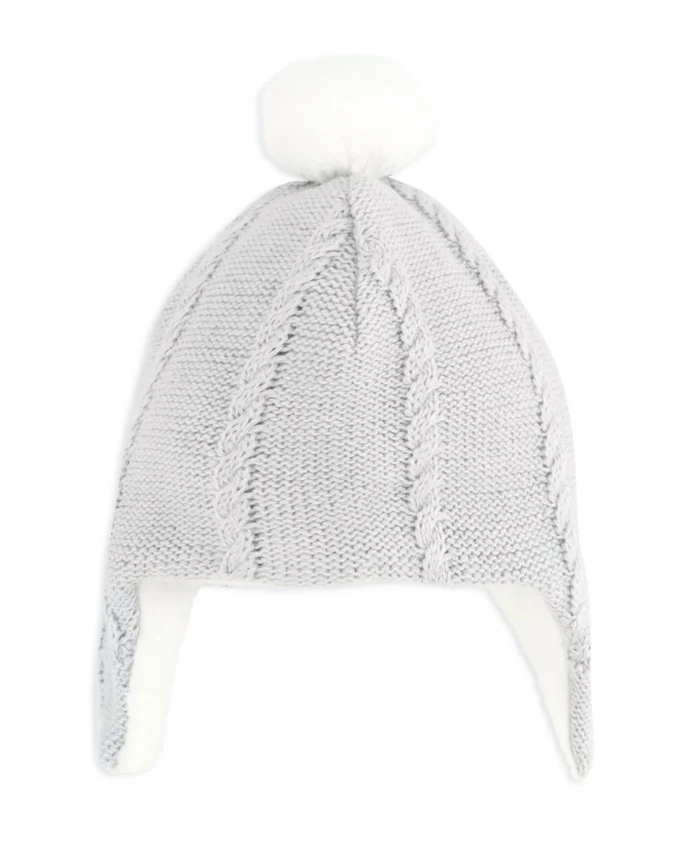 

Серая вязаная шапка с помпоном и ушками. Tartine Et Chocolat, серый