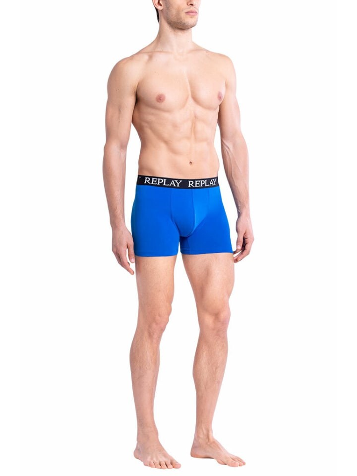

Боксеры Replay Trunk Style 01/C Basic Cuff Logo im 2er Pack, цвет blue black