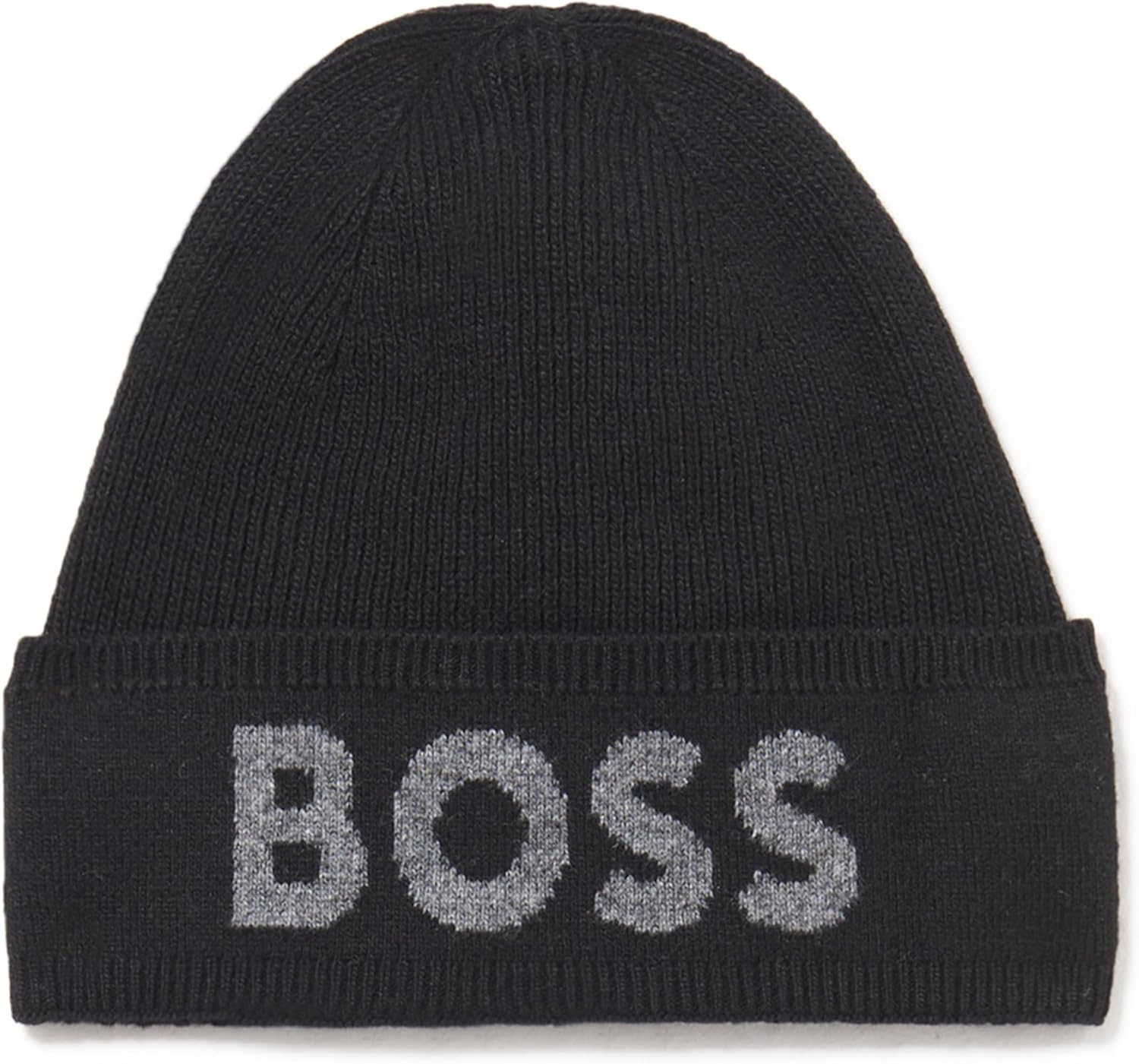 

Мужская вязаная шапка с большим логотипом BOSS, Black Crow