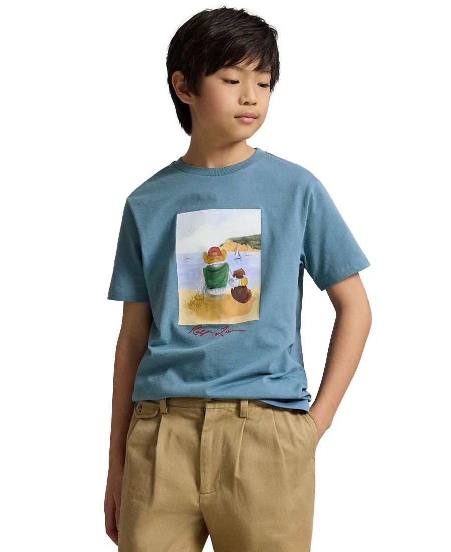 Детская футболка Polo Bear из хлопкового трикотажа (8-20 лет) Polo Ralph Lauren, dusty синий