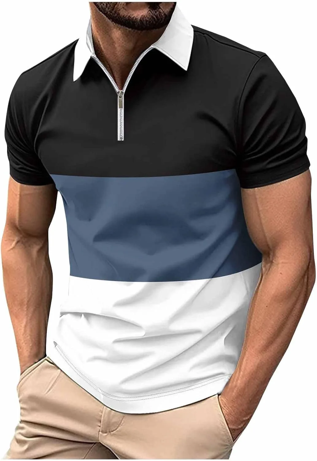 Футболка для гольфа мужская Quarter Zip с коротким рукавом и цветными блоками
