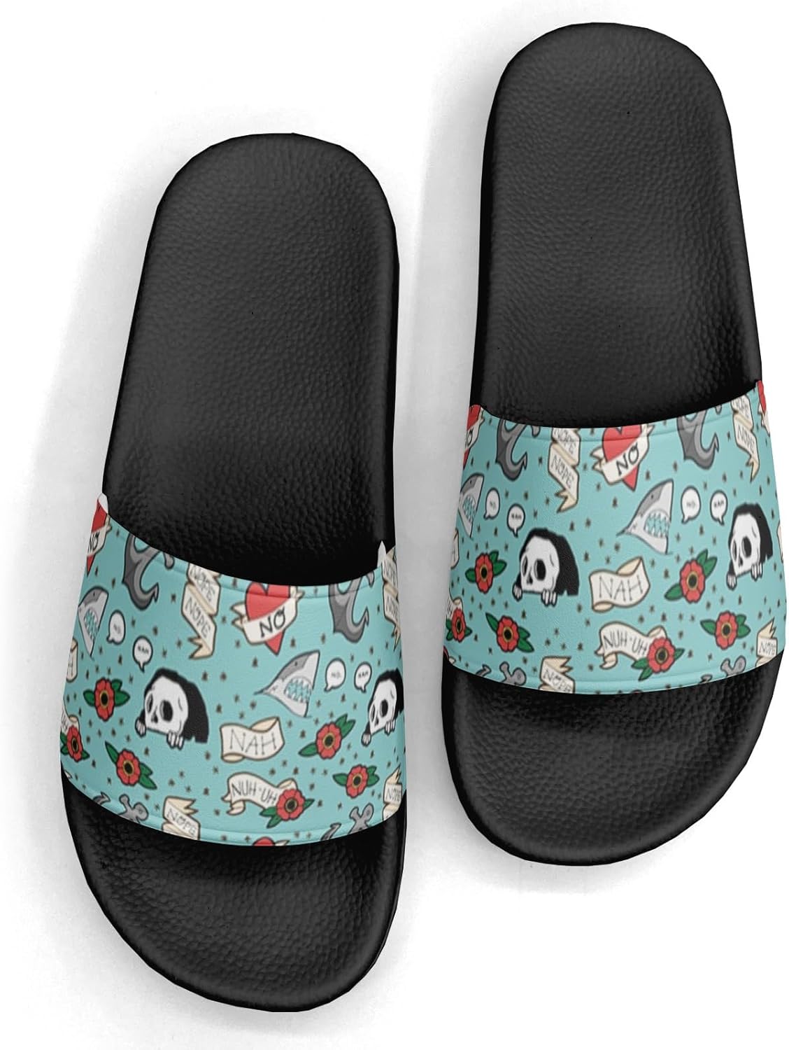 

Тапочки с черепом, черного цвета, дизайн искусства, шлепанцы для женщин и мужчин, повседневные спортивные шлепанцы, для бассейна, душа, дома и улицы Generic