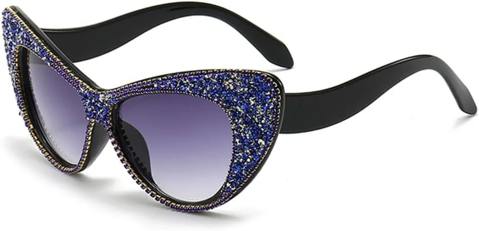 

Большие солнцезащитные очки «кошачий глаз» для женщин, украшенные стразами и бриллиантами, в стиле панк, с защитой от ультрафиолета UV400, винтажные очки HDUBFY, 10
