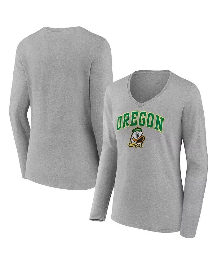 

Женская футболка с длинным рукавом и V-образным вырезом Oregon Ducks Evergreen Campus, серо-лиловая Fanatics