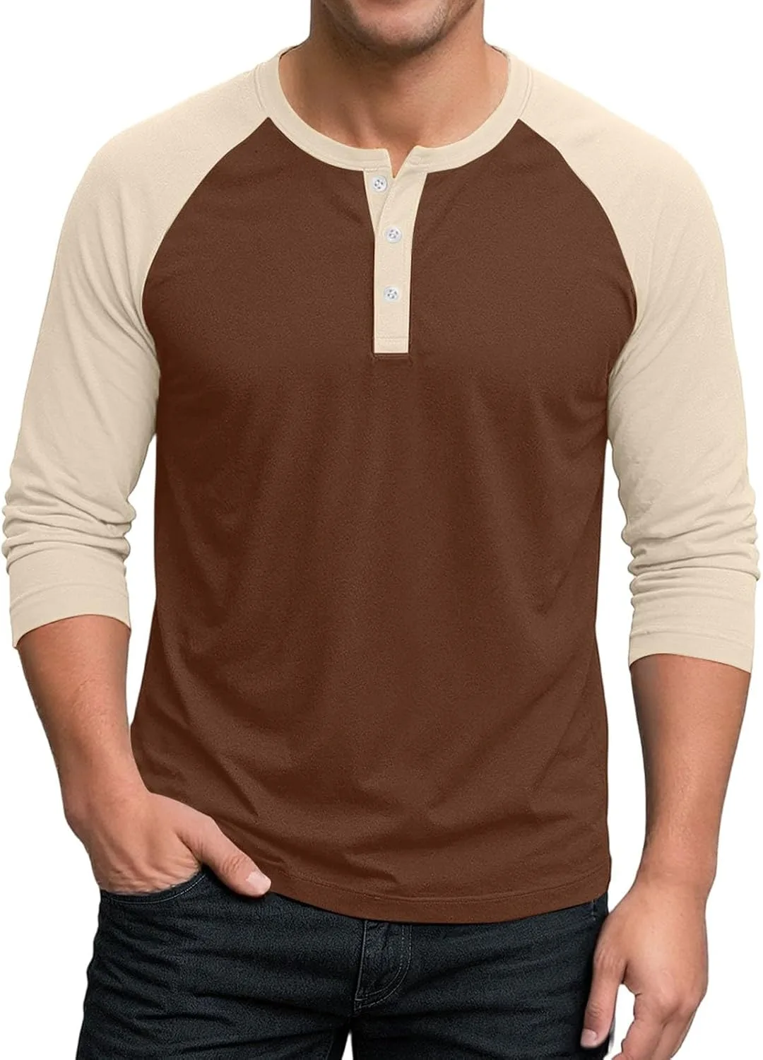 

Футболка-бейсболка Fall Henley с регланными рукавами 3/4 из хлопкового джерси