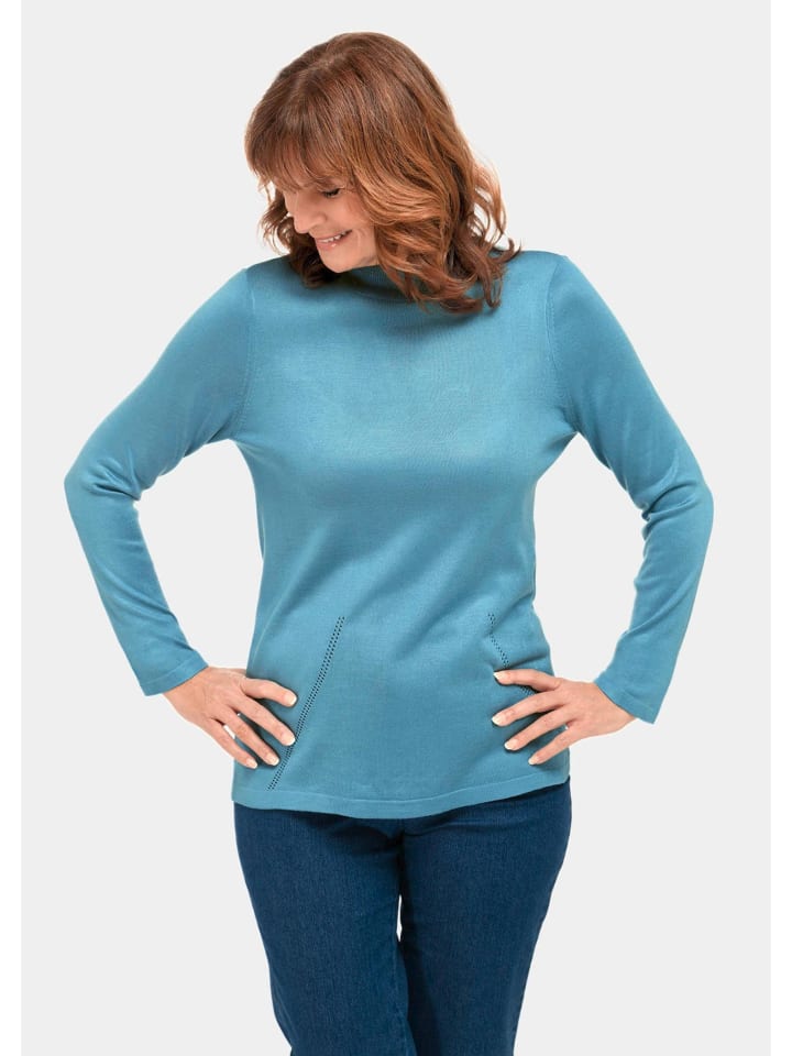 

GOLDNER Короткий размер: Свитер со стоячим воротником. Простой свитер со стоячим воротником нежно-голубого цвета