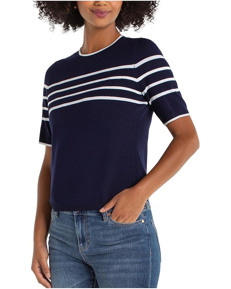 

Женский свитер Liverpool Los Angeles с коротким рукавом и круглым вырезом, Navy/White Stripe