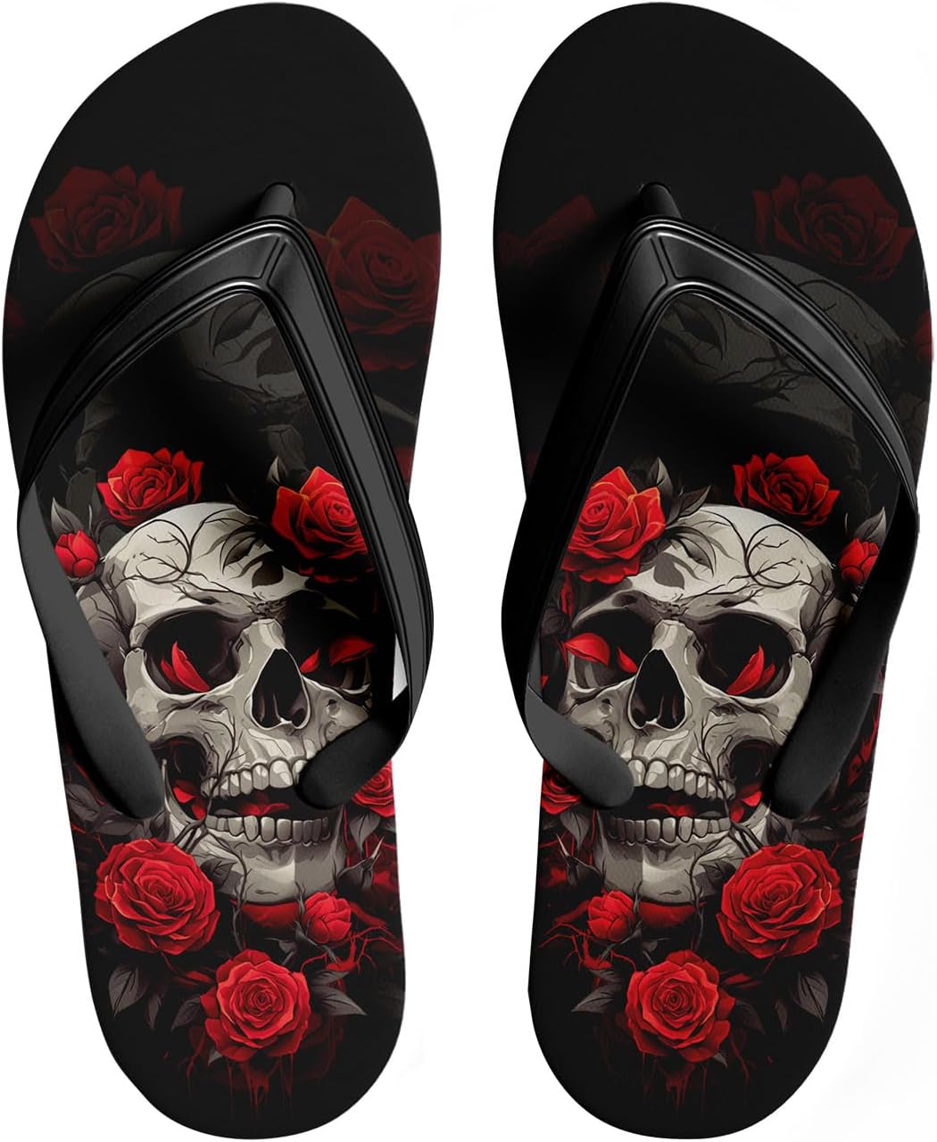 

Готические шлепанцы с черепом для мужчин и женщин, модные сандалии с скелетом и розой, удобные сланцы на лето, для пляжа и бассейна, стильные рок-панк шлепанцы Coolcustomize, черный/красный/серый
