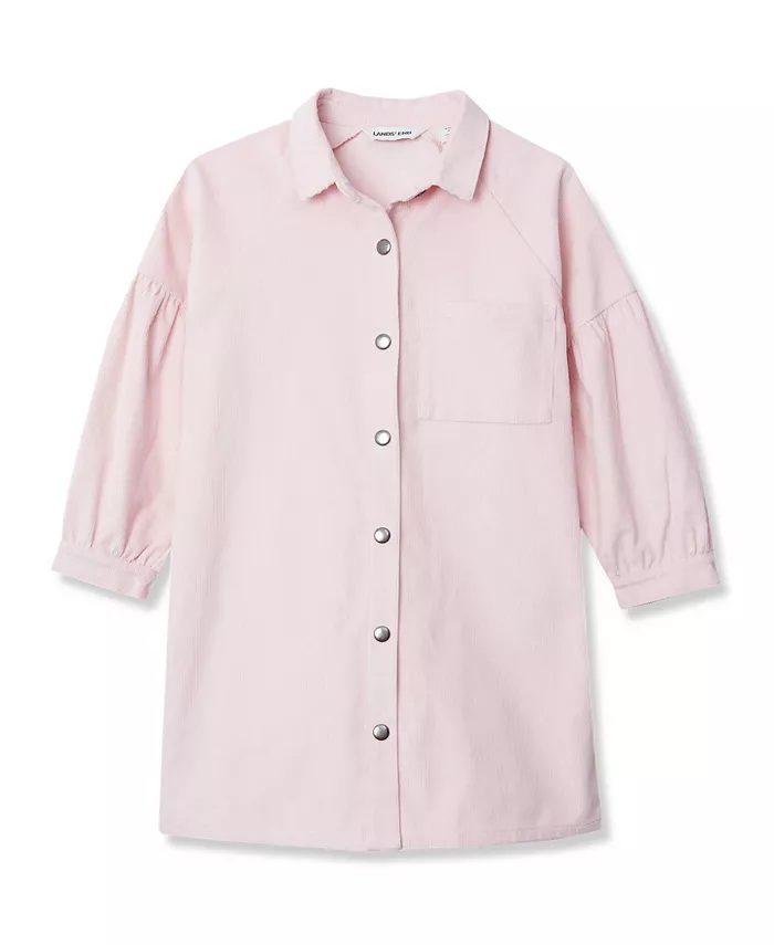 

Детское платье-рубашка с рукавом 3/4 из вельвета Lands' End, розовый