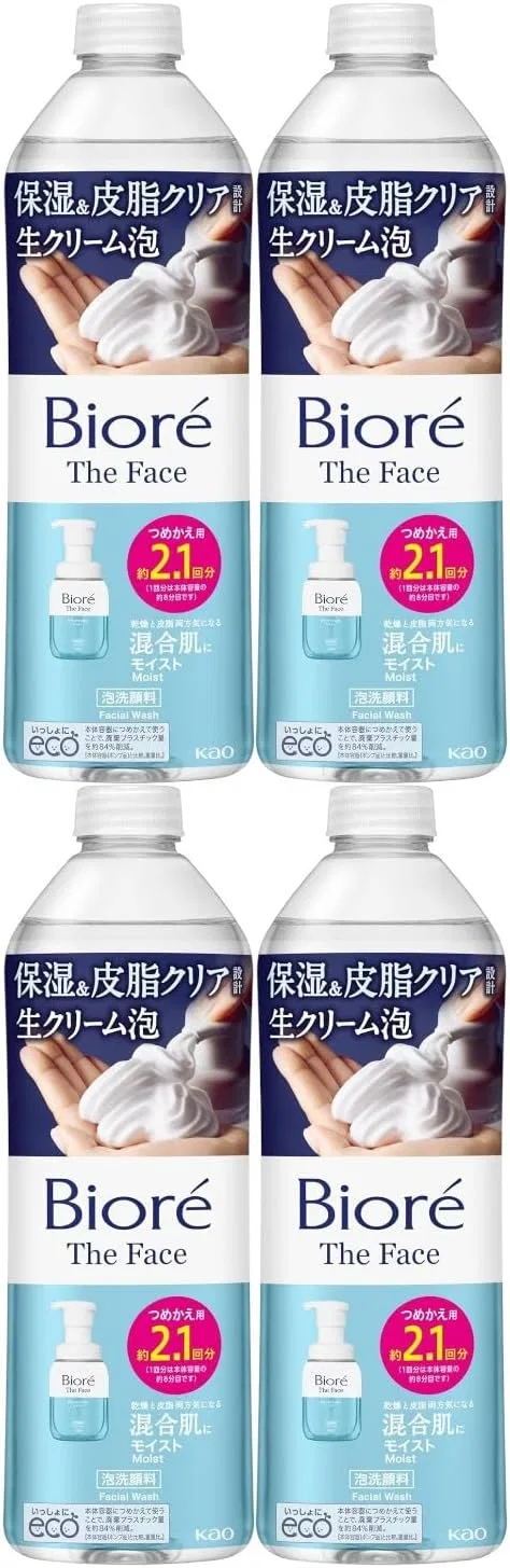 Гель для умывания пенящийся Biore The Face Moist увлажняющий, 340 мл, набор 4 шт