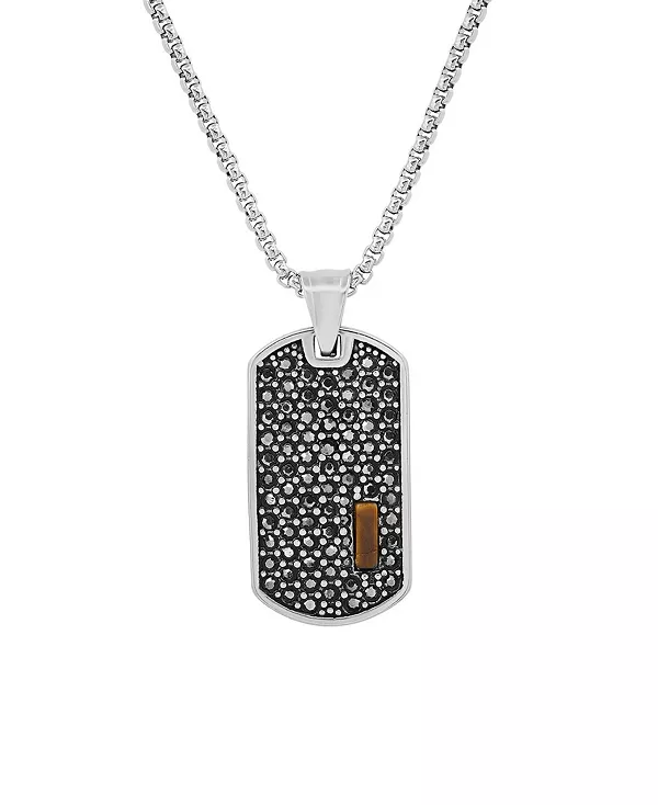 

Мужской кулон из нержавеющей стали с имитацией бриллиантов и тигровым глазом в виде армейского жетона Steeltime, silver-tone