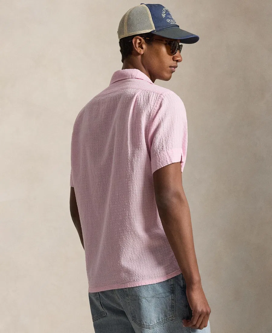 Классическая рубашка из сирсакера из льняной смеси Polo Ralph Lauren, розовый — фото 4